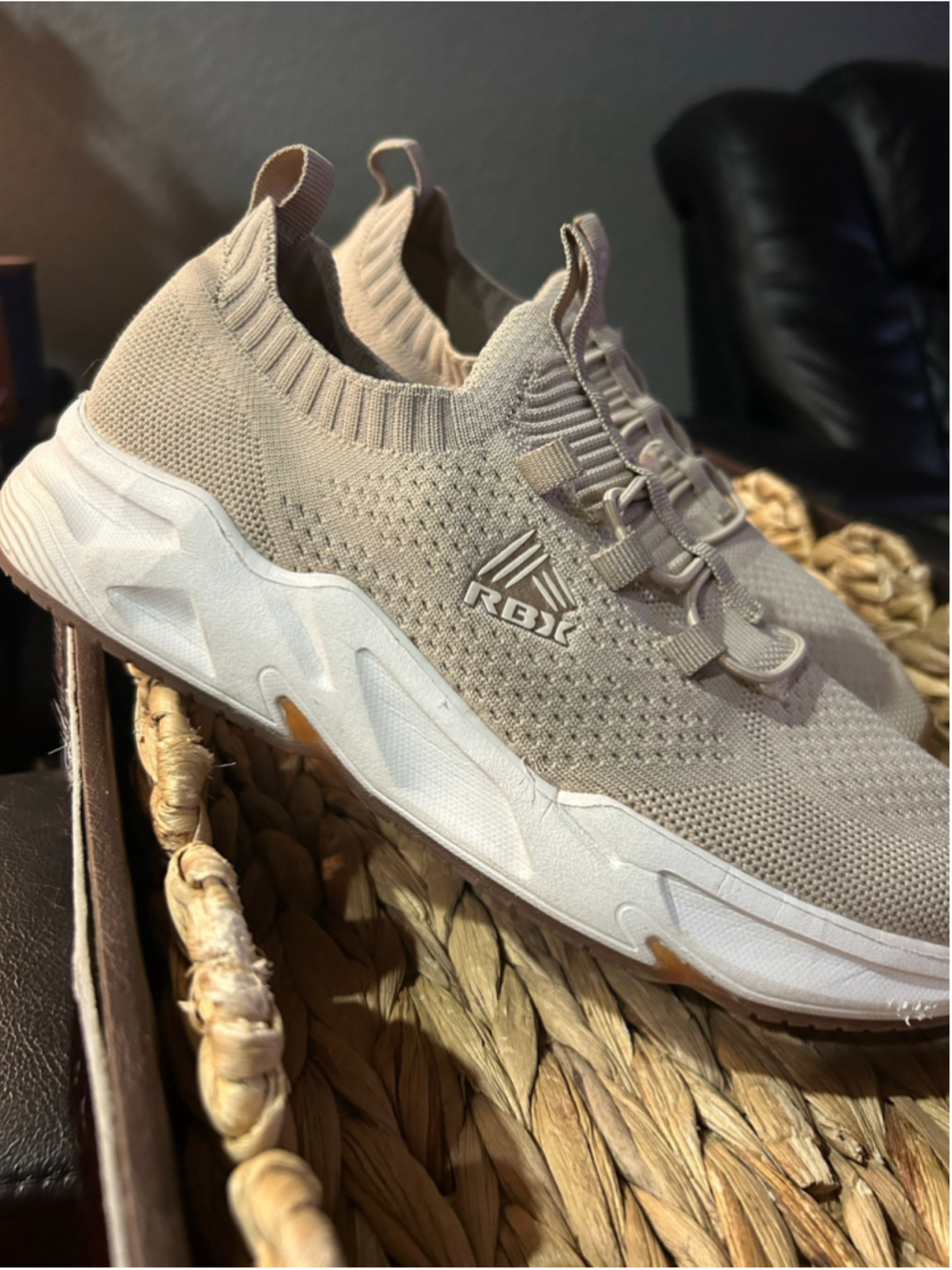 Women's RBX Beige and White Knit Sneakers